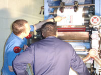 Biodegradable bag machine in operation